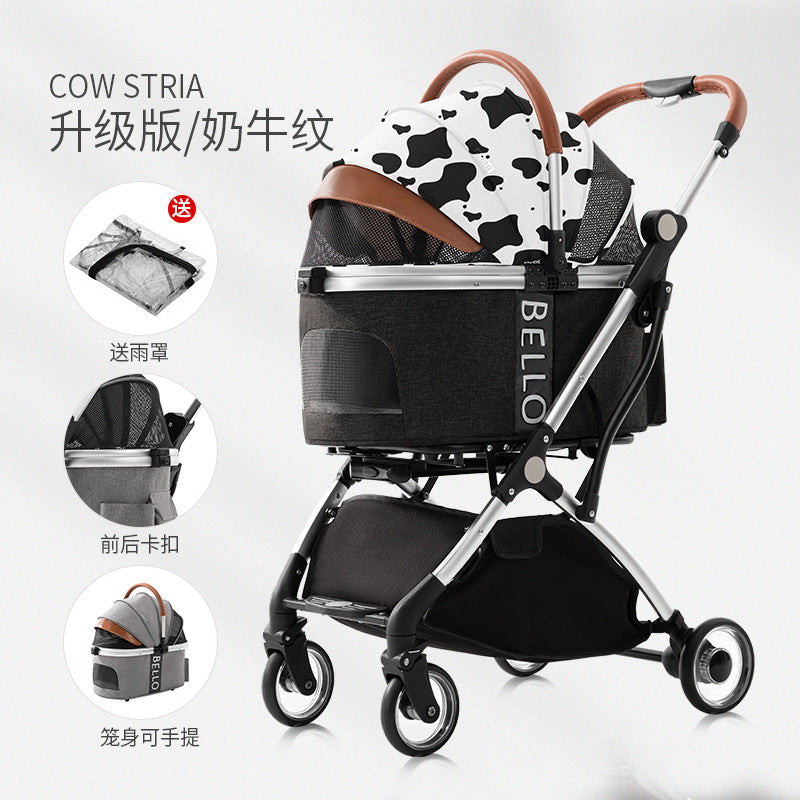 Dog Walking Pet Stroller Teddy Dog Four-wheel Universal Folding Cart