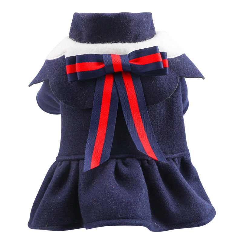Pet Dog Cat Autumn And Winter Woolen Cloth Student British Style Cat And Aat Costume